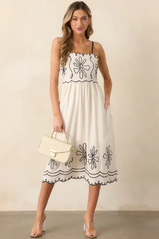 Sophisticated Outfits Afternoon Lunch Natural Linen Midi Dress