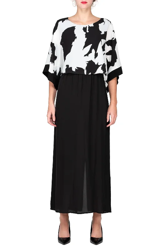 Street Style Fashion SCANDINAVIA-Batwing Black and White Maxi Dress