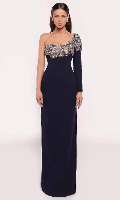 Relaxed Style Tarik Ediz 98712 - Long Sleeve One Shoulder Gown