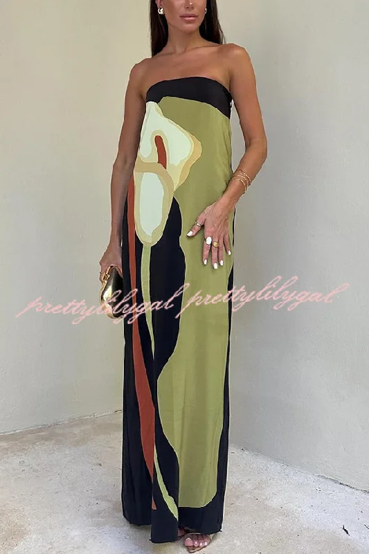 Edgy Fashion Jaime Abstract Floral Print Elasticated Off Shoulder Vacation Loose Maxi Dress