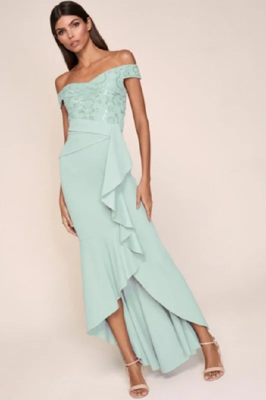 The Latest Fashion Trends Huda Bardot Maxi Dress Green