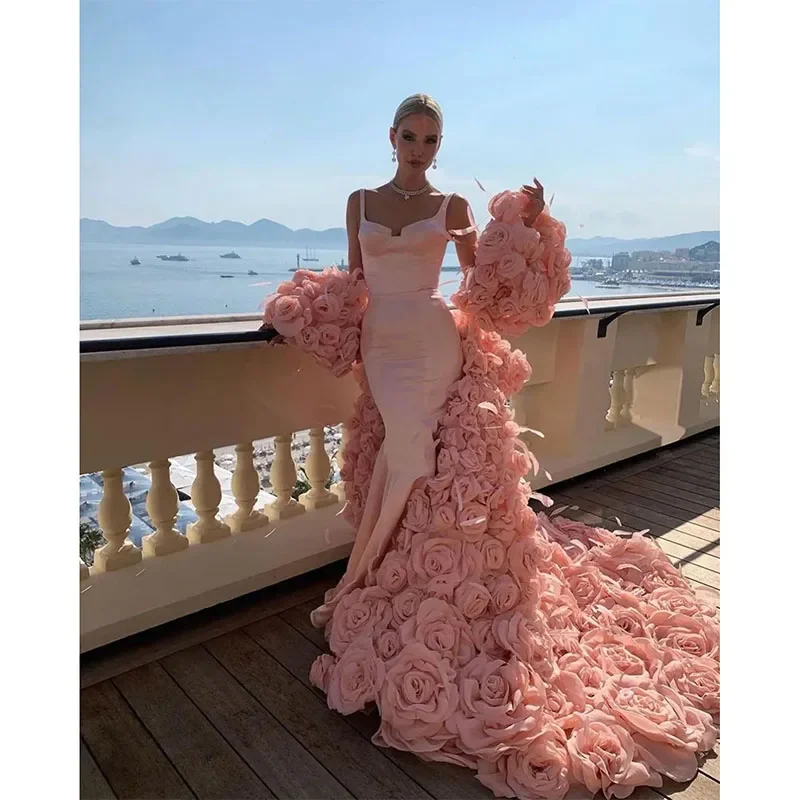 Casual Yet Stylish Separates Gorgeous Mermaid Evening Dresses For Women 3D Floral Jacket Skirt Slim Fit Sleeveless Backless Dress Party Gown Custom Made