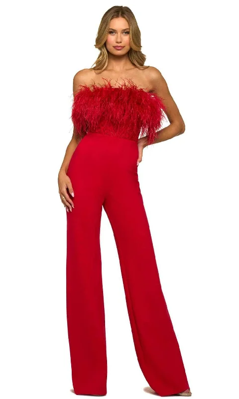 Exclusive Discount Sherri Hill 55382 - Feathered Strapless Jumpsuit