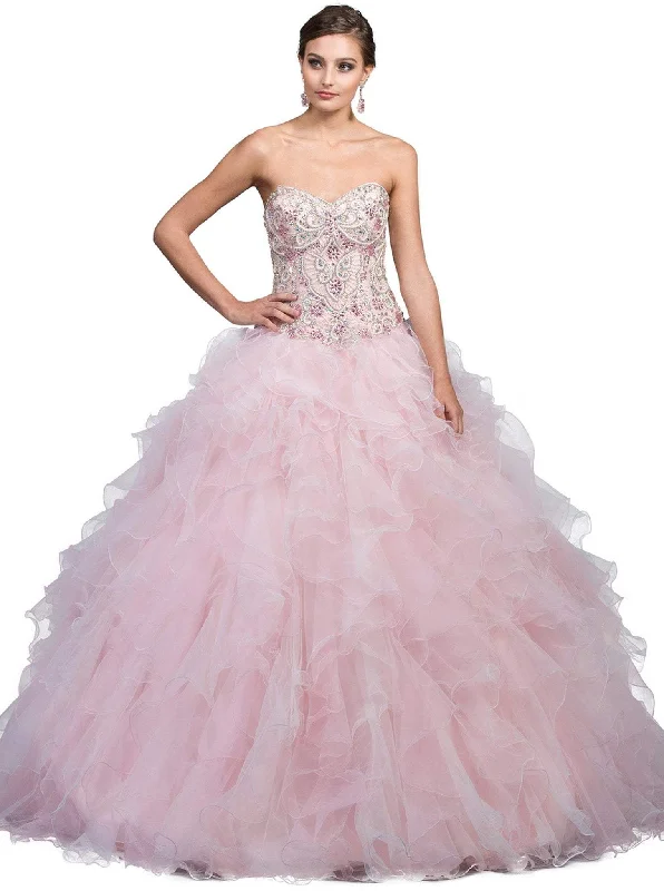 Gorgeous Glamour Collection Dancing Queen - 1210 Strapless Jeweled Sweetheart Ruffled Quinceanera Ballgown