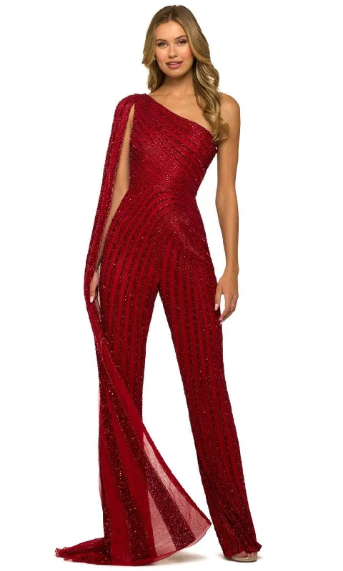 Women Apparel Sherri Hill 55364 - One Shoulder Beaded Jumpsuit