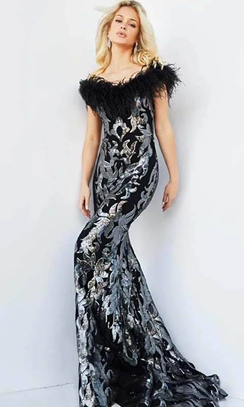 Budget-Friendly Fashion Jovani 22346 - Sequin and Feathered Evening Gown