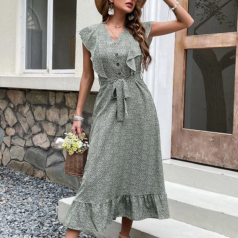 Graceful Fashion Boutique Summer Girls Dress Ruffle Clothing Women Dress Floral Printed Casual Dress