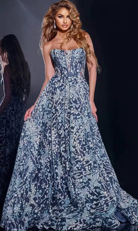 Fashion Frontiers Jovani - Strapless Floral Prom Gown