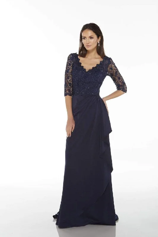 Hot Styles Alyce Paris - Beaded Lace V Neck Quarter Sleeve Wrap Gown 27242