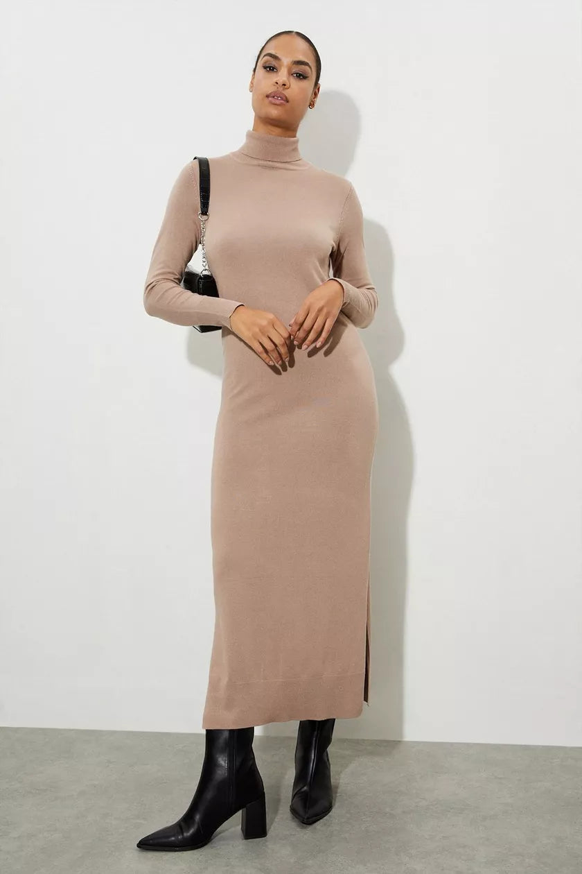 Best Sellers High Neck Slouchy Midi Dress Oatmeal