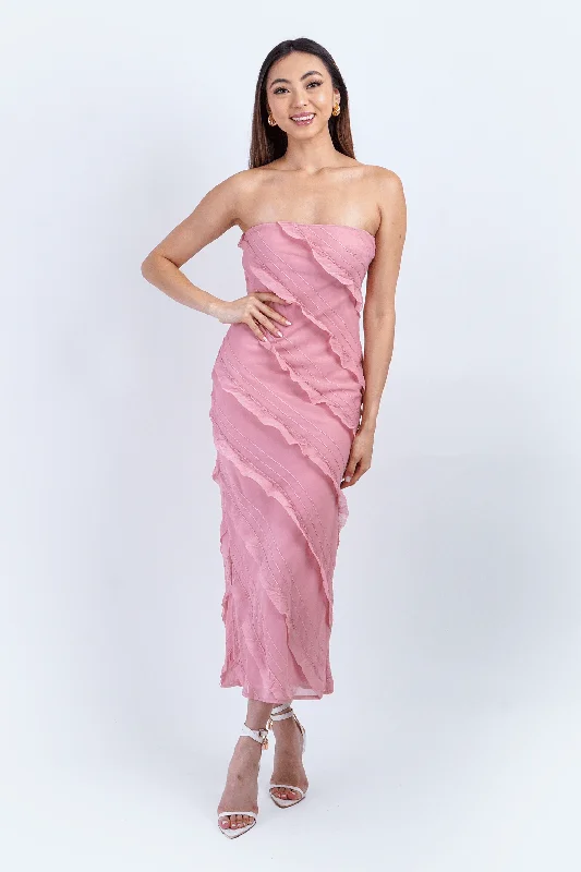 Outlet Clothing Blush Pink Spiral Strapless Dres