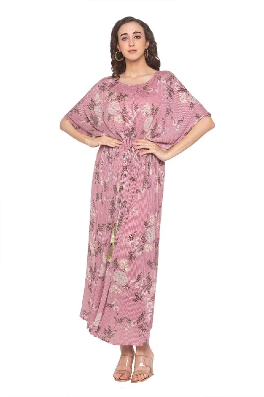 Trendy Pulse Floral Print Kaftan Gathered Dress