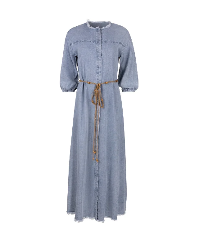 Trend Alert Bleach Denim Maxi Dress With Belt