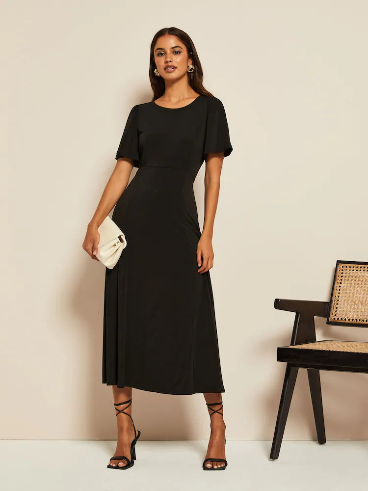 Huge Markdowns Black ITY Flutter Short Sleeve Midi Dress