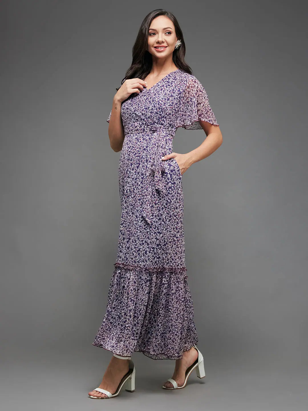 Exclusive Sale Motley Crew Leaf Printed Maxi Dress Multicolored-Base-Purple