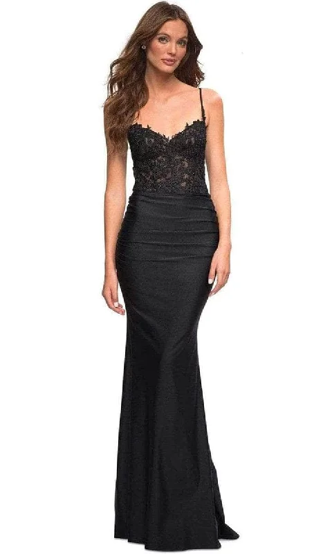 Stay Ahead In Style La Femme - 30521SC Embroidered Open Back Evening Gown