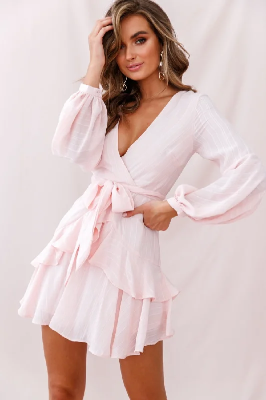 Women's Clothing Boutique Kerry Layered Balloon Sleeve Dress Baby Pink