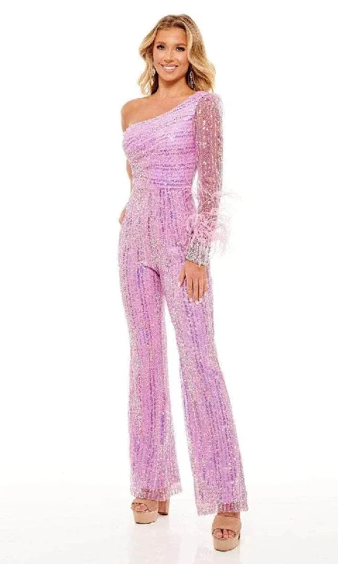 Stylish Looks Rachel Allan - Feathered Sleeve Sequin Jumpsuit 50105 - 1 pc Lilac in Size 02 Available