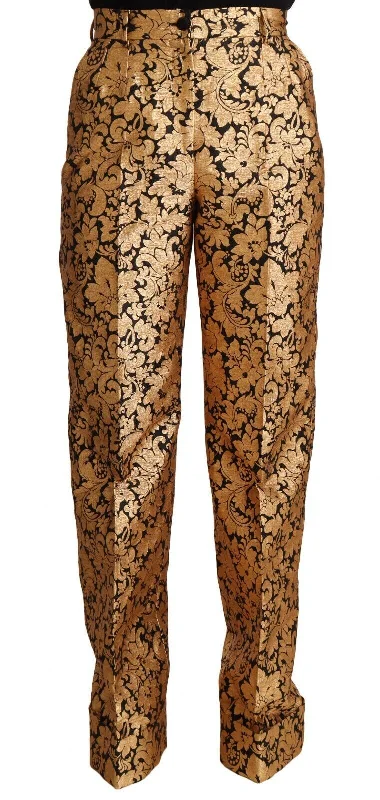 High End Fashion Dolce & Gabbana Elegant Floral Jacquard High Waist Women's Trousers