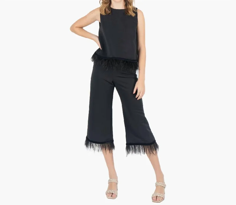 Trend Forward Threads For Her Side Zip Feather Fringe Party Pant In Black