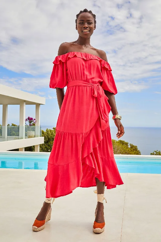 Chic Style, Always In Vogue Pink Off Shoulder Midi Dress