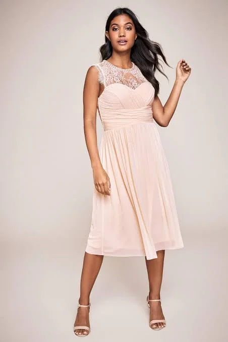 Modern Casual Clothing Mesh Embroidered Trim Midi Dress Pink