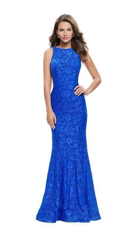 The Epitome Of Modern Women's Fashion La Femme - 24903 Sleeveless Jewel Back Lace Mermaid Gown