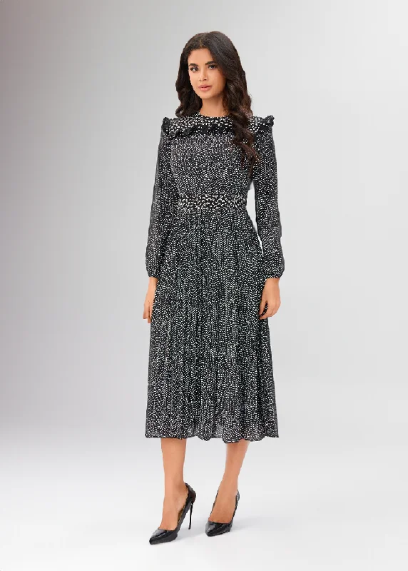 Style Versatile Women's Collection Charcoal Spotted Midi Dress