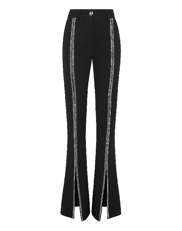 Chic And Edgy Cady High Waist Trousers Crystal with Crystals