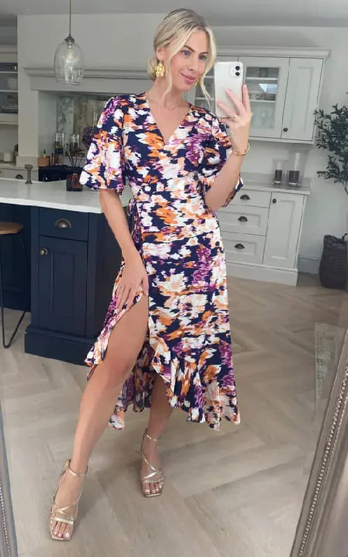 Style Streetwear Multi Print Wrap Midi Dress