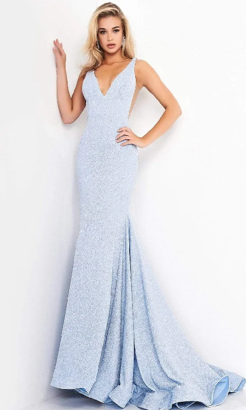 Fashion Essentials JVN by Jovani - JVN02132 Plunging V-Neck Glitter Trumpet Gown