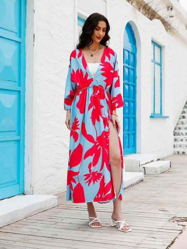 Versatile Wardrobe Essentials Floral Chiffon Maxi Dress With Slit