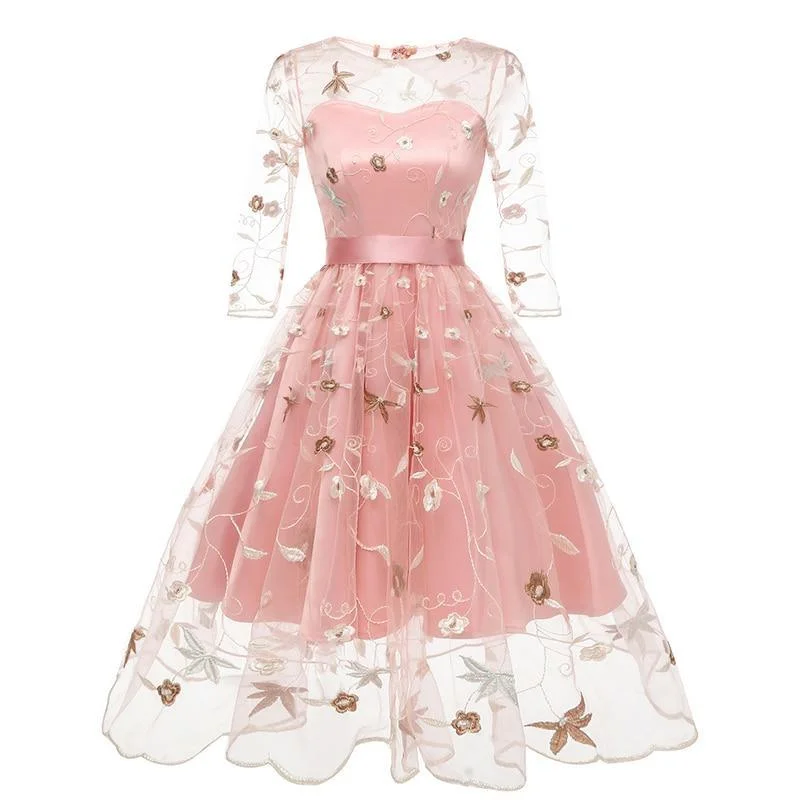 Enjoy Discount Floral Embroidered Tulle Dress