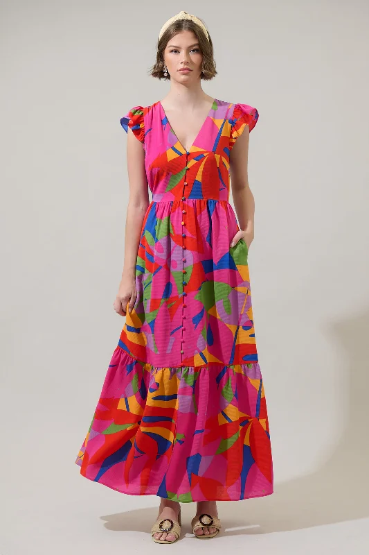 Versatile Style Wardrobe Soleil Abstract Evianna Button Down Flutter Maxi Dress