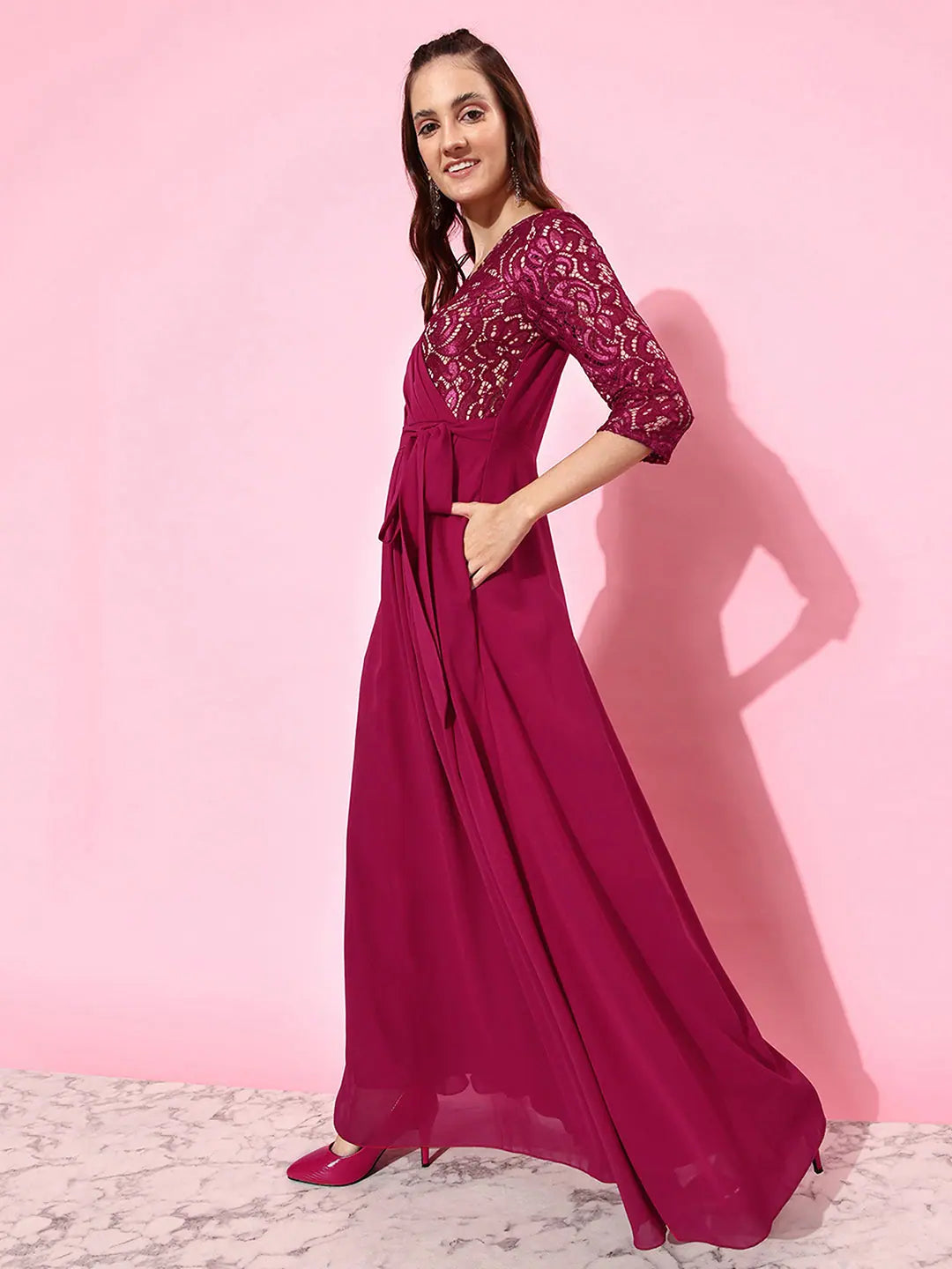 Fashion For Every Occasion Catch The Rhythm Lace Overlaid Maxi Dress Dark Pink