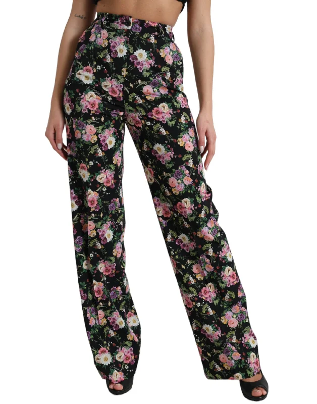 Season Sale Dolce & Gabbana Floral High Waist Wide Leg Women's Pants