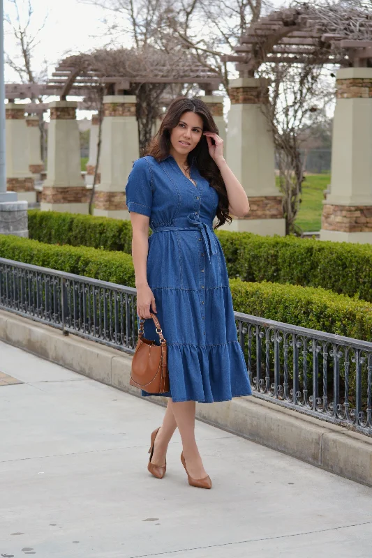 Effortless Everyday Wear Anne Dark Denim Midi Dress