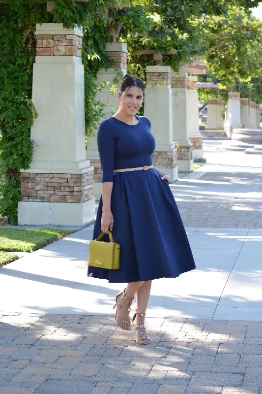 Vibrant Femme Fashion Merida Navy Midi Dress