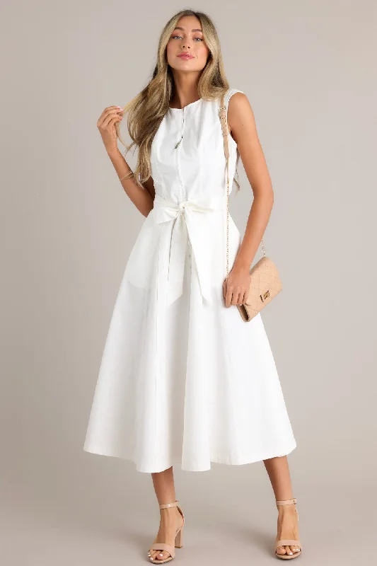 Trendy Street Style Clothing Lily Petal White Denim Zip Up Midi Dress