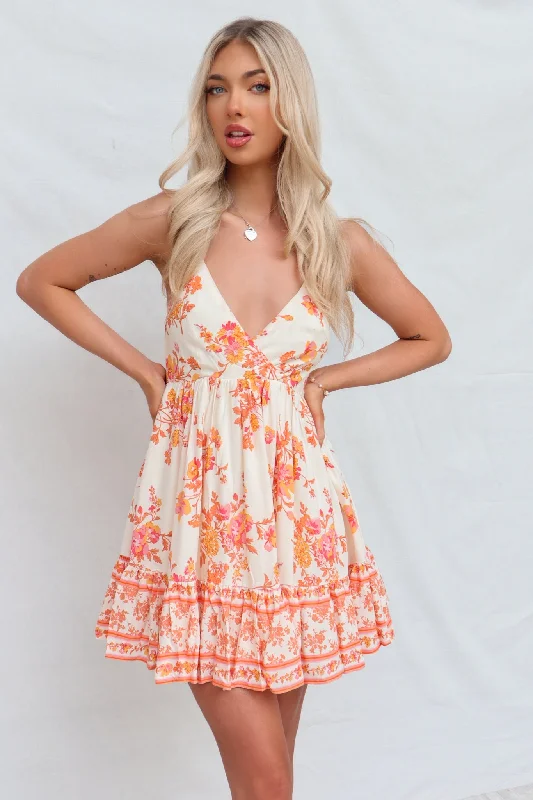 Wardrobe Refresh Aaliyah Mini Dress - Cream/Orange