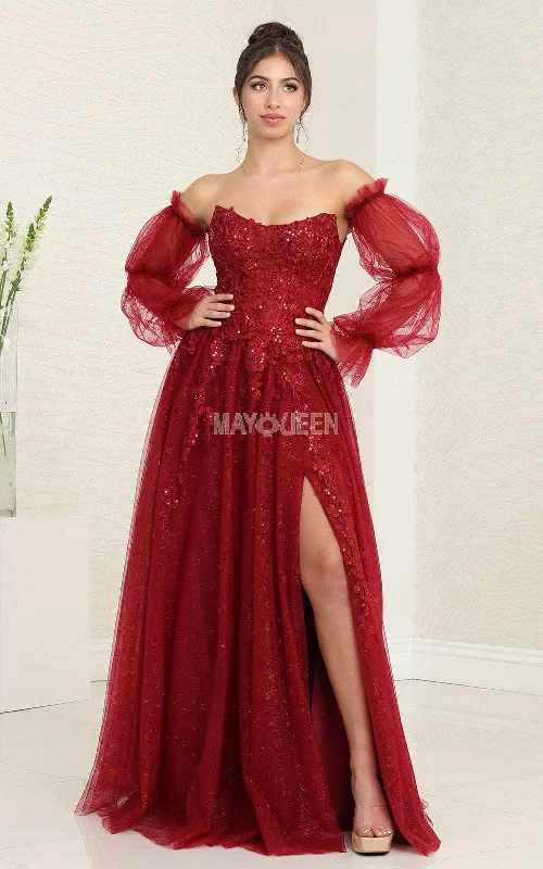 Everyday Fashion May Queen RQ8060 - Strapless Detachable Sleeve Prom Gown