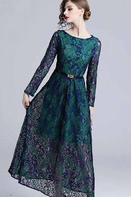 Everyday Wear Long Sleeve Lace Maxi Dress - M in Clearance