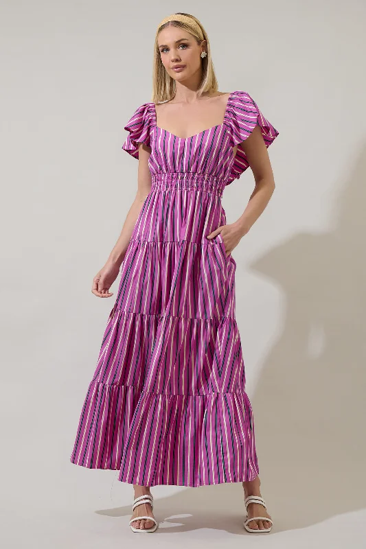 The Epitome Of Modern Women's Fashion Mursy Striped Nala Tiered Smocked Maxi Dress