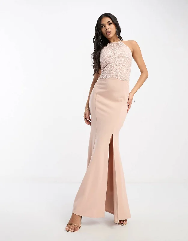 Bid Farewell To The Old Season Victoria Halterneck Maxi Dress Nude