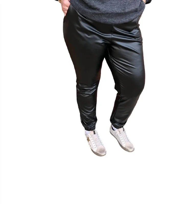 Top Deals Solid Faux Leather Joggers In Black