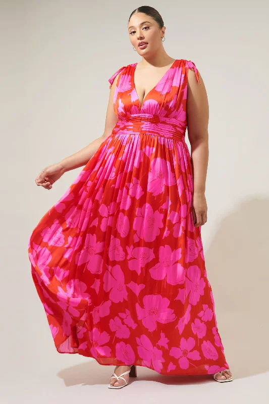 Stylish Statements Caribbean Crush Descanso Pleated Maxi Dress Curve