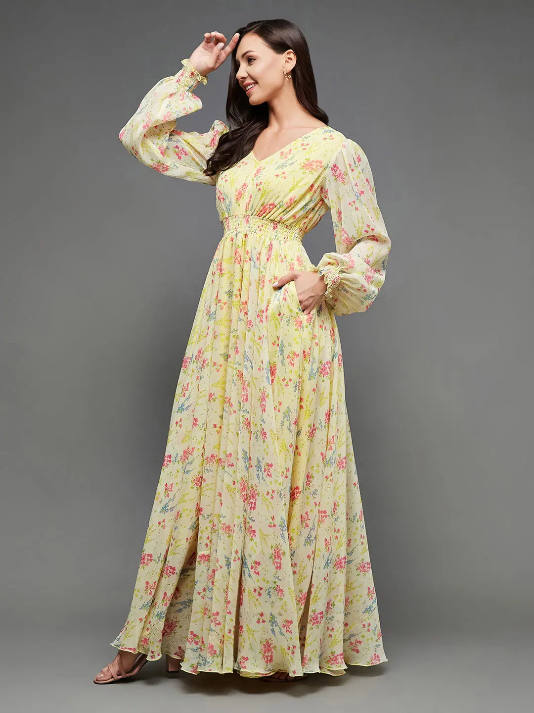 Clearance Event Giving Joy To Others Printed Maxi Dress Multicolored-Base-Lime Yellow