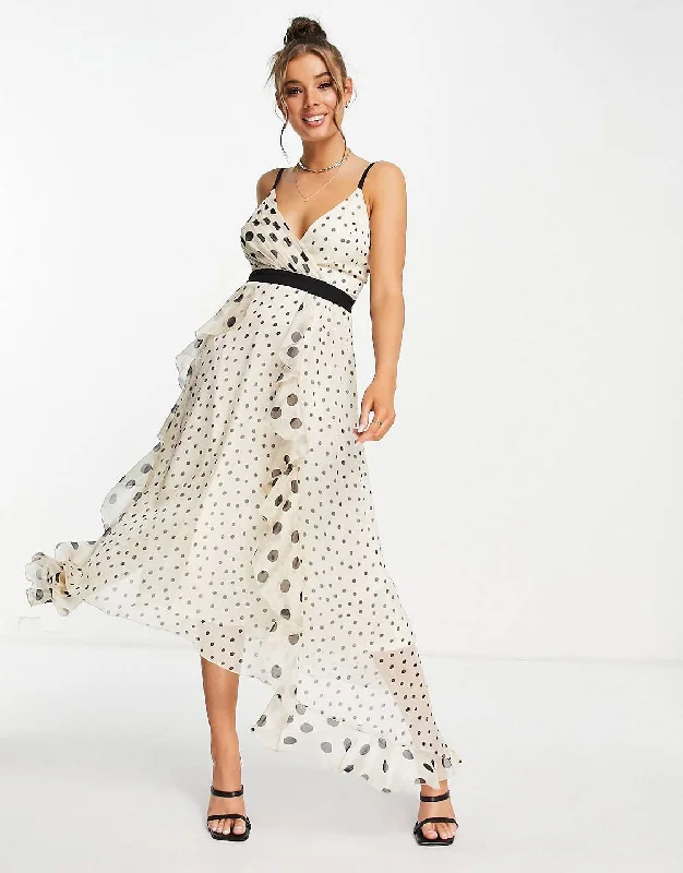 Trendy Pulse Monochrome Polka Dot Maxi Dress