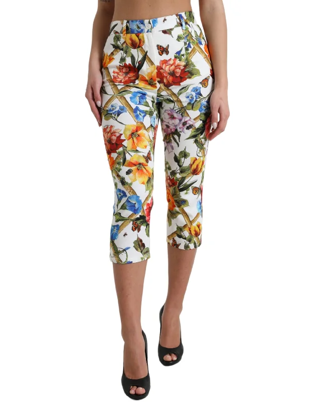 Latest Trends Dolce & Gabbana Floral High Waist Cropped Fashion Women's Pants