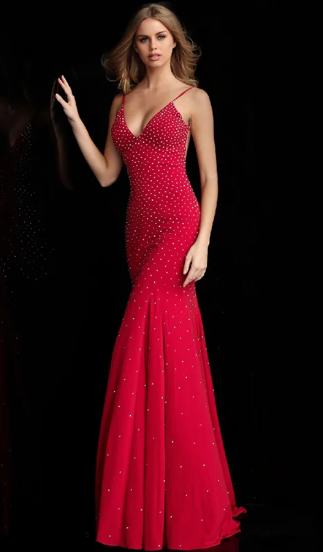 Quality Wear Jovani - 63563 Studded Backless Jersey Junior Prom Gown